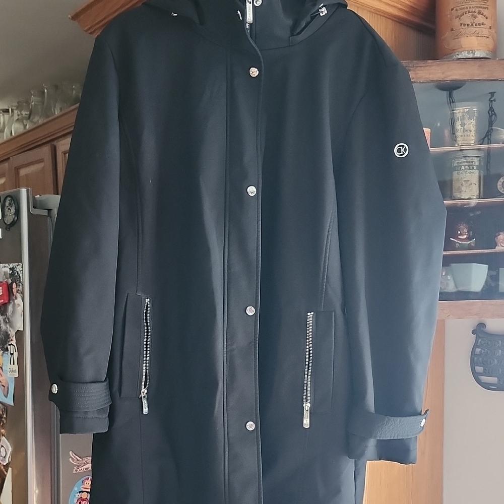 Calvin Klein Black Hooded Lined Raincoat 3X